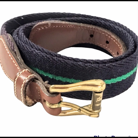 DOONEY & BOURKE Belt Leather & Canvas Navy with Green Stripe Vintage Sz 26 - Picture 13 of 14